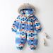 Kindersneeuwpak met fleecevoering en capuchon voor moeder en kinderen - Winter alles-in-één jumpsuit voor peuters, zachte en warme polyester bovenkleding, blauw/zwart (90-120 cm)_voghion.com