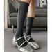 Calf For Women Spring And Autumn Gray Long Miu Style White High Tube Korean Version Solid Color Versatile Leg Socks_voghion.com