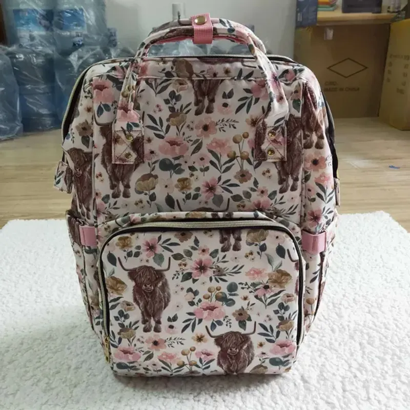Backpacks Children Western Highland Cow Flower Backpack Travel Daypack Toddler Outdoor Portable Wholesale Teen Girl Kids_voghion.com