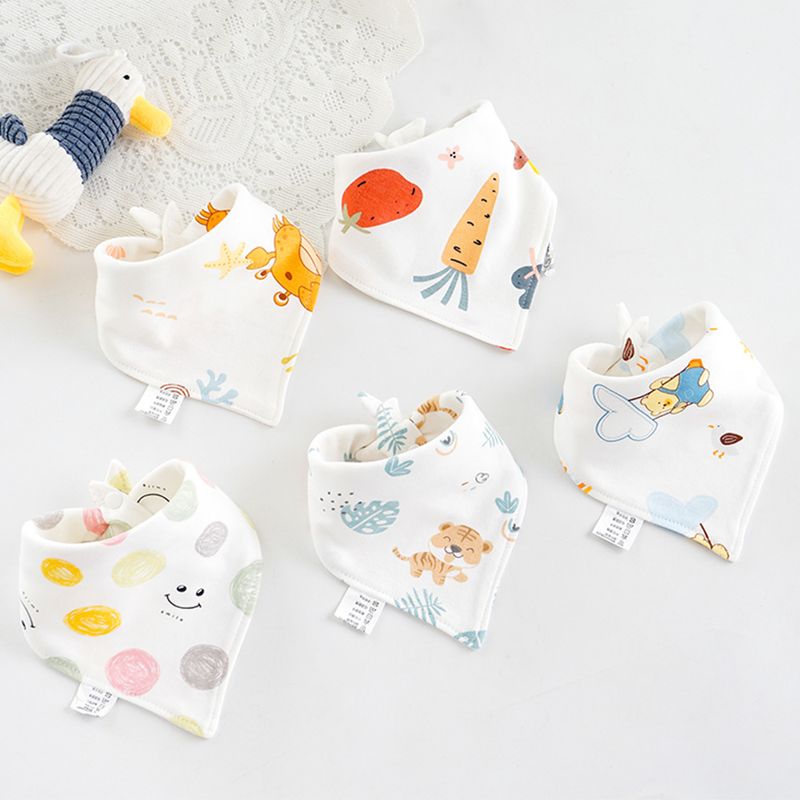 5 stuks/partij Baby Slabbetjes Driehoek Dubbele Katoenen Slabbetjes Cartoon Print Speeksel Handdoek Baby Jongens Meisjes Voedingsschort Katoenen Bandana Slabbetjes_voghion.com