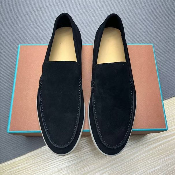 LP Genuine Leather Slip-On Loafers 2025 New Classic White Sole Low Heel Cowhide Gray Blue Shoes_voghion.com