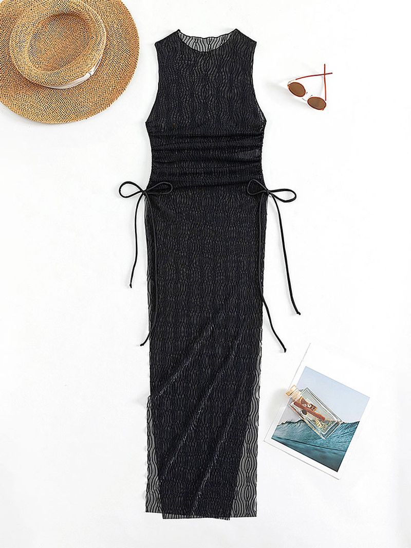 Robe de plage en maille transparente, une pièce, fente haute, Sexy, chemise simple, nouvelle collection_voghion.com