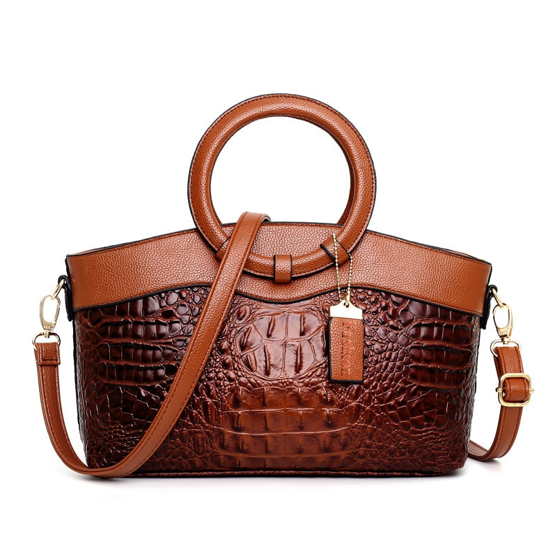 Women's Vintage Crocodile Pattern Satchel Versatile Shoulder Handbag_voghion.com