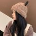 Plush And Thickened Knitted Hat Knit Beanie Winter Warm Fleece Lined Hat With Panda Design Soft Stretchy Ribbed Cuff For Cold Weather_voghion.com