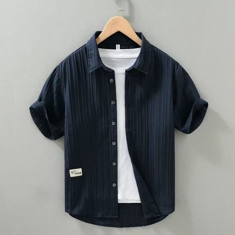 [BreezeTech] Men's Wrinkle-Free Shirt - Ice Silk Open Front | Textured Casual Top_voghion.com