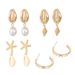 Summer Beach Style Shell Irregular Bow Pearl Conch Starfish Earrings Set Of 4 Pairs_voghion.com