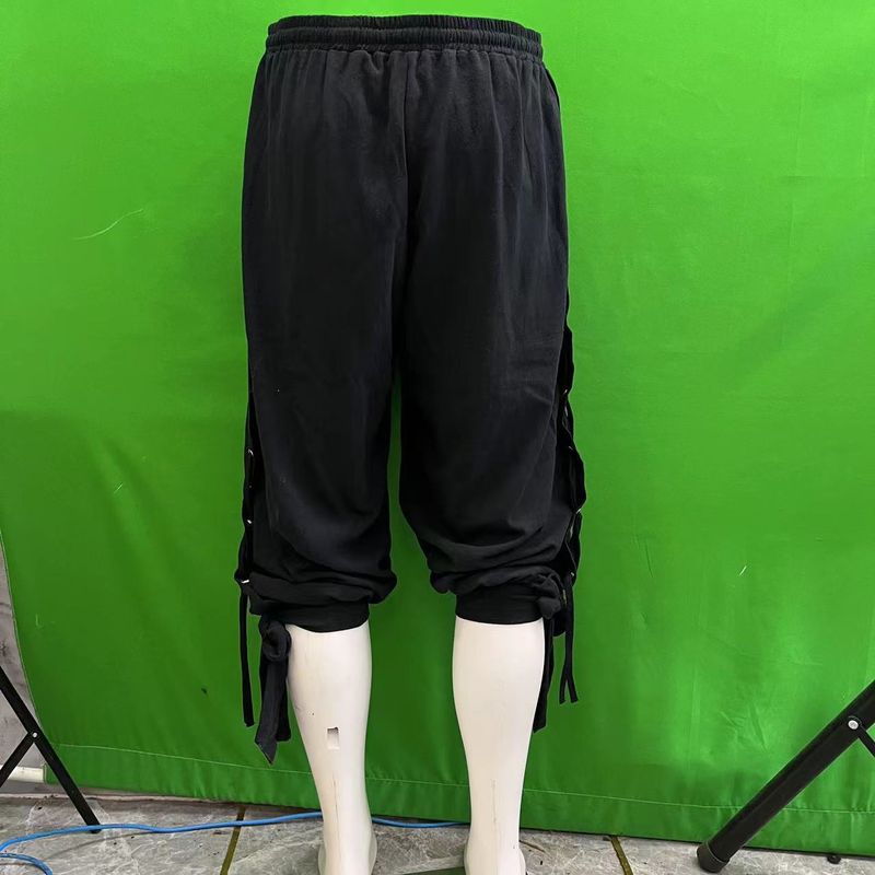 Men's shorts Liu Dingxing Revival Pirate Medieval Viking Lace up Tight Pants Gothic Capris Cotton Shorts_voghion.com