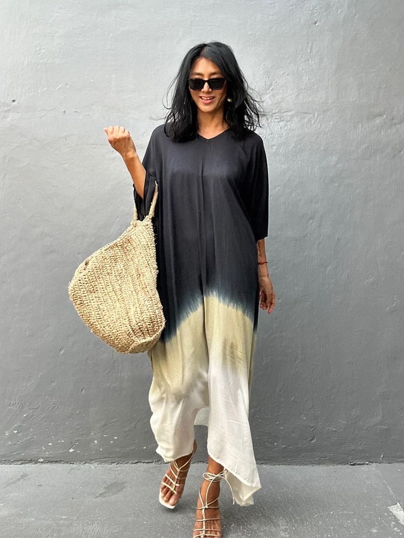 Robe de plage en coton ombré – Kimono long et fluide pour maillots de bain et été (taille unique) – Légère et élégante_voghion.com
