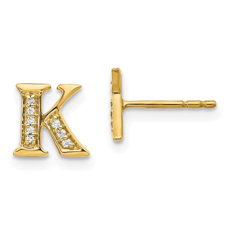 14k Diamond Initial K Earrings_voghion.com