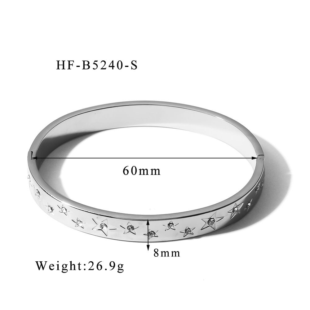 Pulseira clássica de 8 mm com cinco pontas e fivela de estrela de diamante polida com borda larga_voghion.com