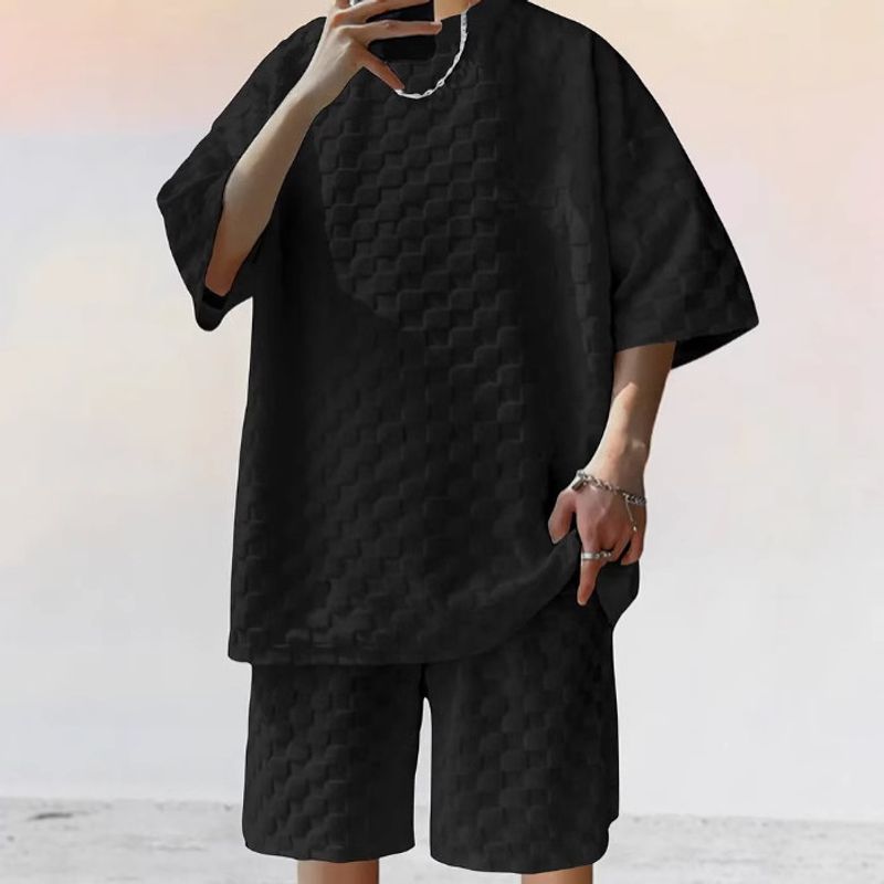 Herrenbekleidung Schachbrett Frühling und Sommer Lockerer Sport Casual Zweiteiliger Anzug_voghion.com