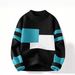 Maglione oversize color-block da uomo: pullover in maglia dalla vestibilità comoda con stampa alla moda, morbido top casual in misto cotone per l'inverno_voghion.com