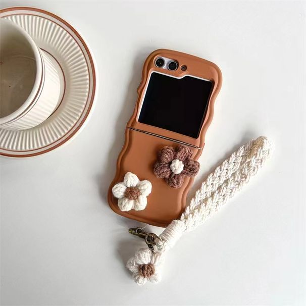 For Samsung Galaxy Z Flip 3 4 5 6 Luxuxy Unique Flower Strap Wrist Anti Drop Wave Phone Case Cover_voghion.com
