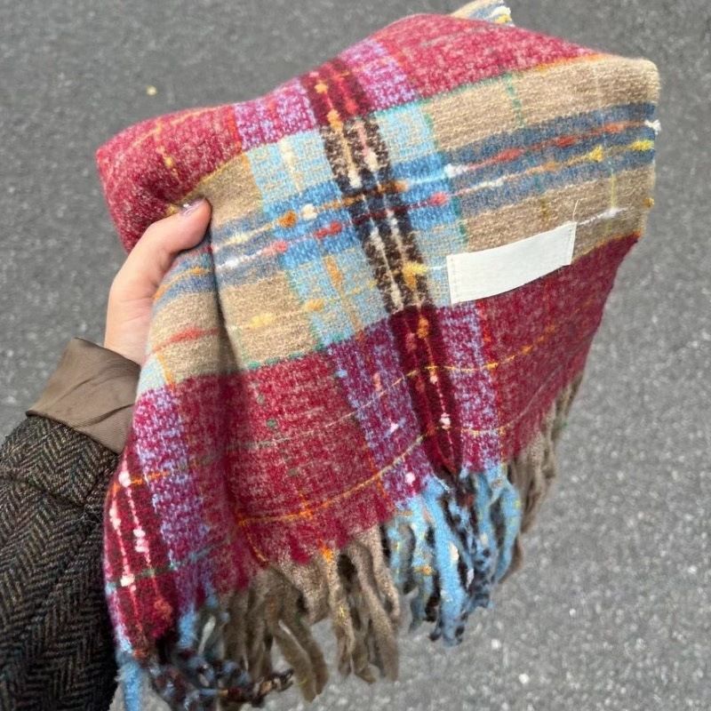 Colorful Star River Collection 2024 Autumn/Winter Checkered Scarf Warm and Versatile Neck_voghion.com