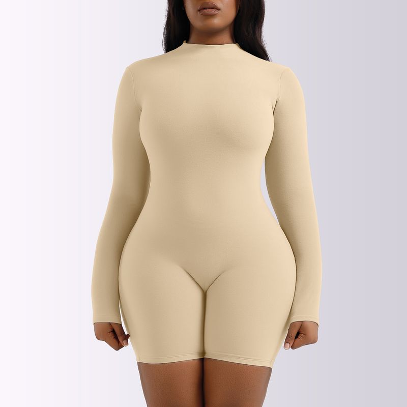 Warm fleece jumpsuit with long sleeves and half high neck bottoms_voghion.com