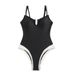 GraceChic Solid Color One-Piece Swimsuit For Women, New European And American Style, Sexy Deep V, Push-Up High-End Backless_voghion.com