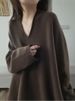 European V-Neck Lazy Style 2023 Spring Loose Soft Unique Super Beautiful Coffee Color Sweater Knitwear_voghion.com