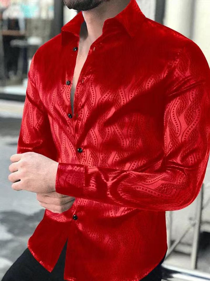 Men's Clothing Fashion Print Abstract Long Sleeved Thin Slightly Elastic Shirts_voghion.com