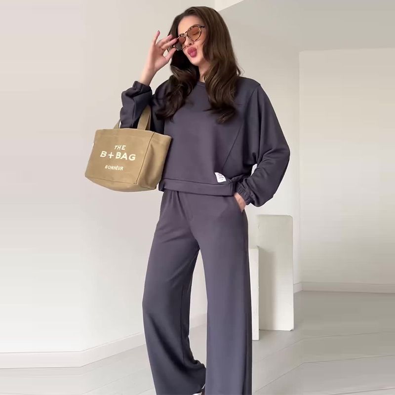 Women's Clothing autumn new women's clothing lazy style short sweater versatile trousers two piece suit_voghion.com