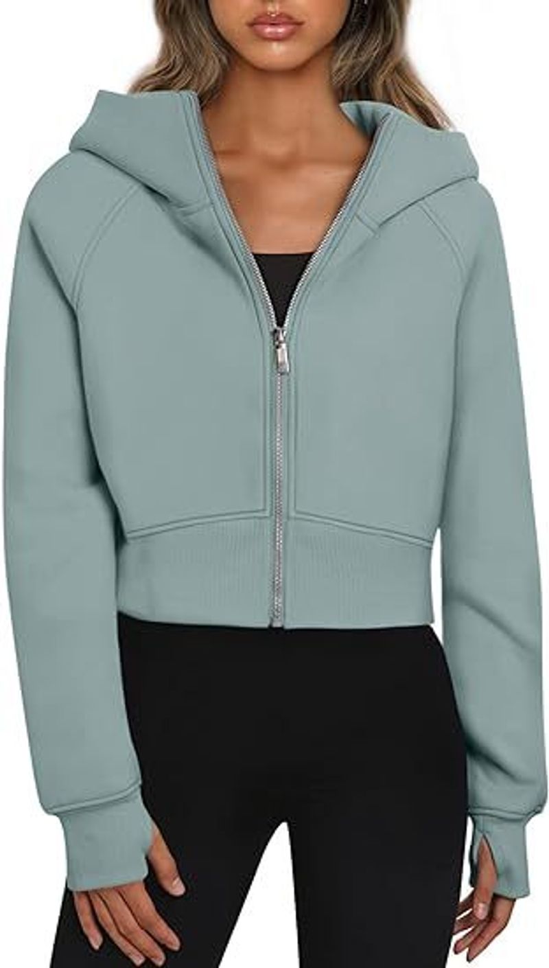 2024 Women's Hooded Zipper Short Casual Plus Velvet Long Sleeved Sweatshirt_voghion.com