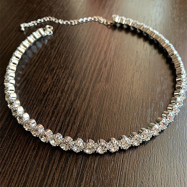 Νύφης Πλήρες Διαμαντένιο Τεχνητό Κρύσταλλο Κολιέ Γυναικείο Γαμήλιο Κοσμήματα Super Flash Μονό και Διπλό Κολιέ με Επίστρωση_voghion.com