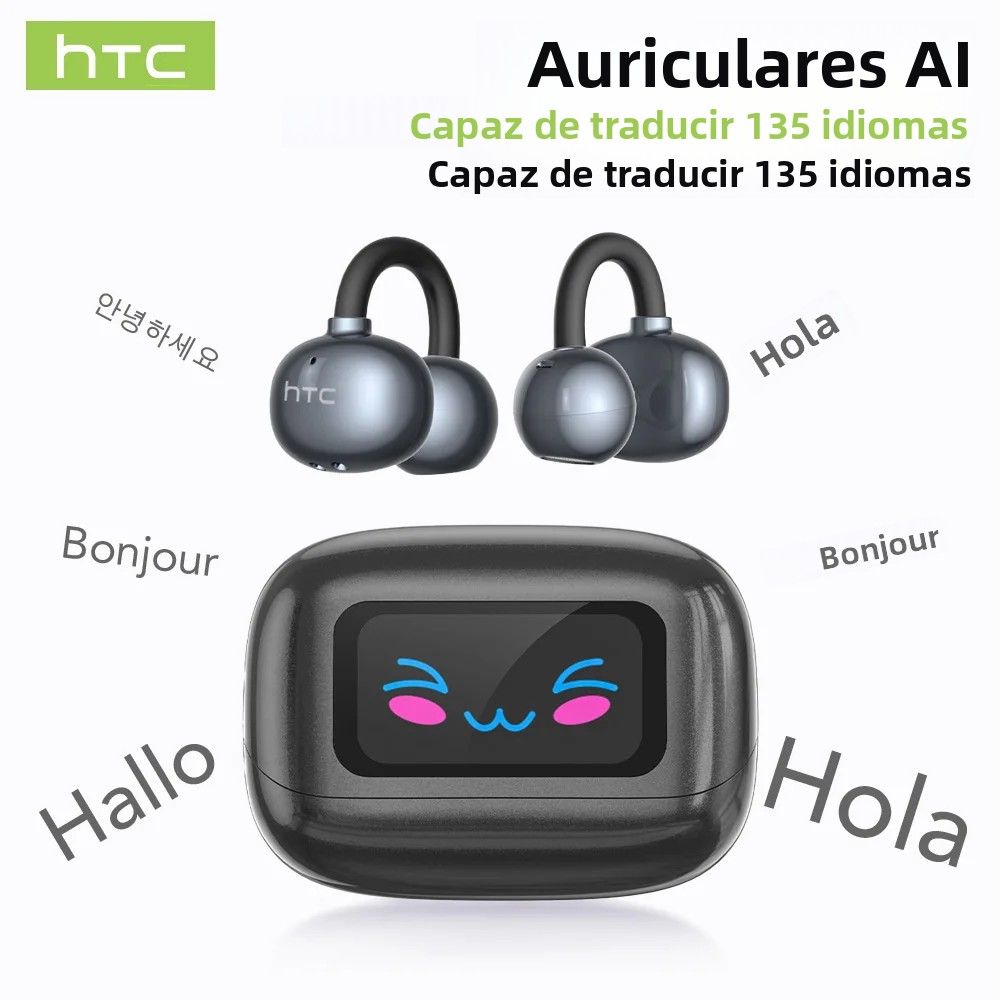 HTC NE54 V6.0 Bluetooth LCD Screen AI Translator Wireless Headphones With Ear Clip Noise Reduction For Sports And Office_voghion.com