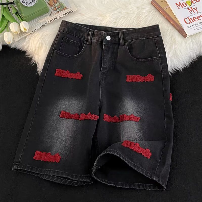 pantaloncini in denim ricamati da uomo estivi pantaloni a tre quarti lavati americani di alta moda pantaloni di nicchia dal design europeo e americano alla moda_voghion.com