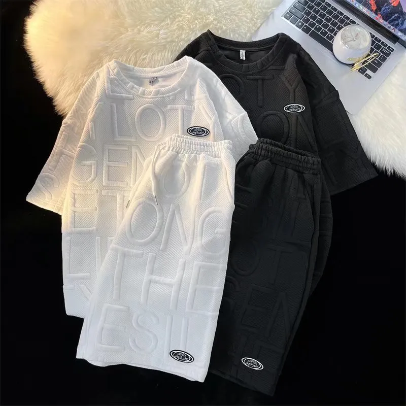 Teenage Clothing Waffle suit trendy half pants loose casual sports trend basketball five-point pants_voghion.com