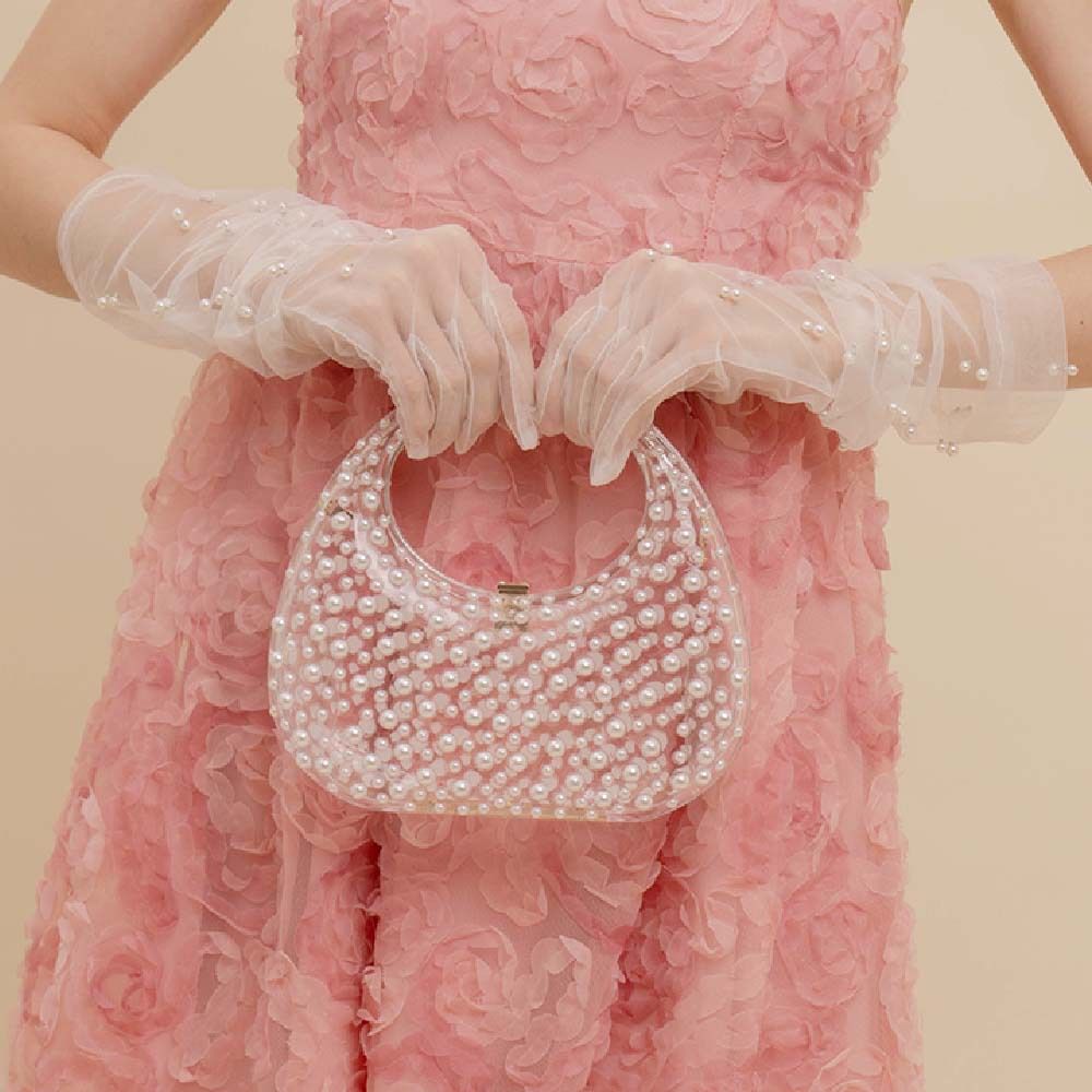 Elegante pochette in acrilico con perle da donna - Elegante borsa trasparente per feste serali, uso quotidiano, borsa in acrilico con perle, semplice borsa da sera_voghion.com
