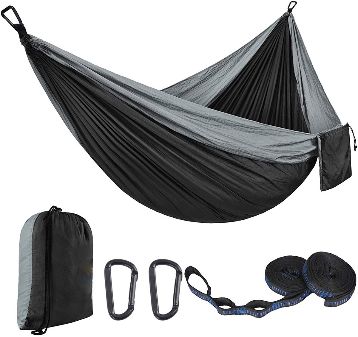 210T Nylon Parachute Fabric Color-Block Ultra-Light Outdoor Camping Single/Double Breathable Strap Rope Hammock_voghion.com