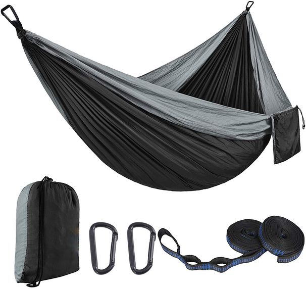 210T Nylon Parachute Fabric Color-Block Ultra-Light Outdoor Camping Single/Double Breathable Strap Rope Hammock_voghion.com