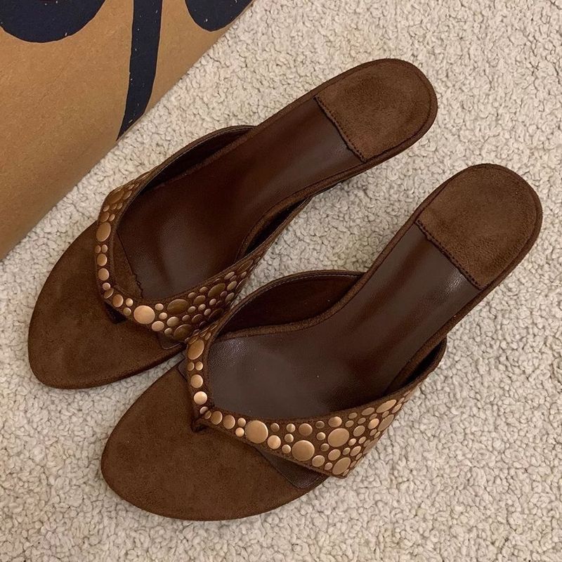 Giant Comfortable One Foot Women's Brown Flip Flops, Niche And Versatile New High-heeled Sandals_voghion.com