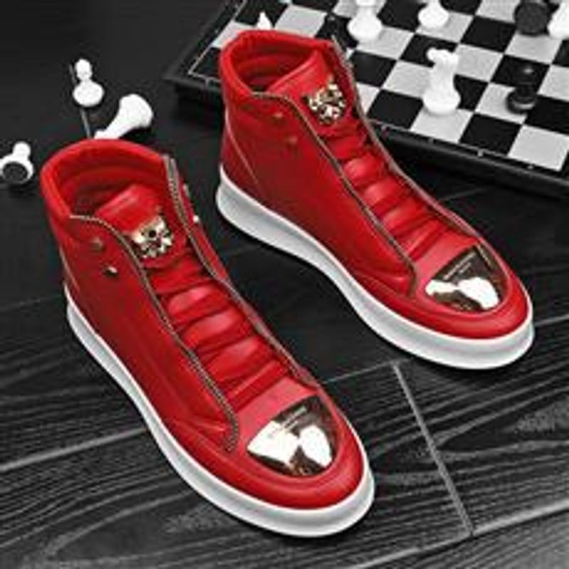 Herrenschuhe High-Top-Sneakers aus Metall, lässige Lederstiefel, Hip-Hop-Schuhe_voghion.com