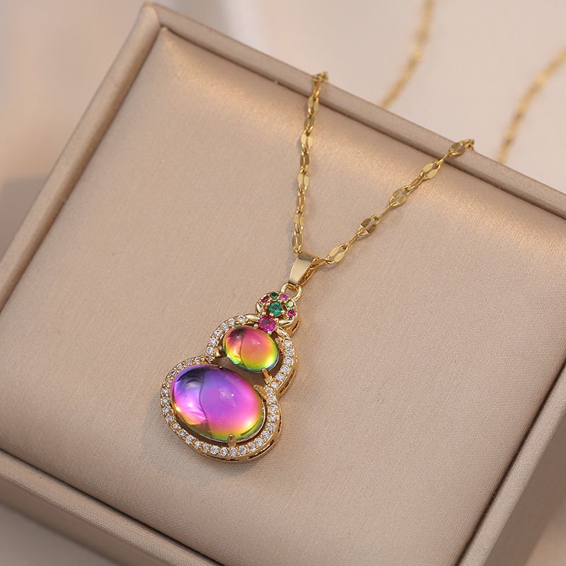 Collana da donna con ciondolo a forma di borsa portafortuna, in zircone, con ciondolo geometrico, in acciaio al titanio, di nuova concezione e di lusso._voghion.com