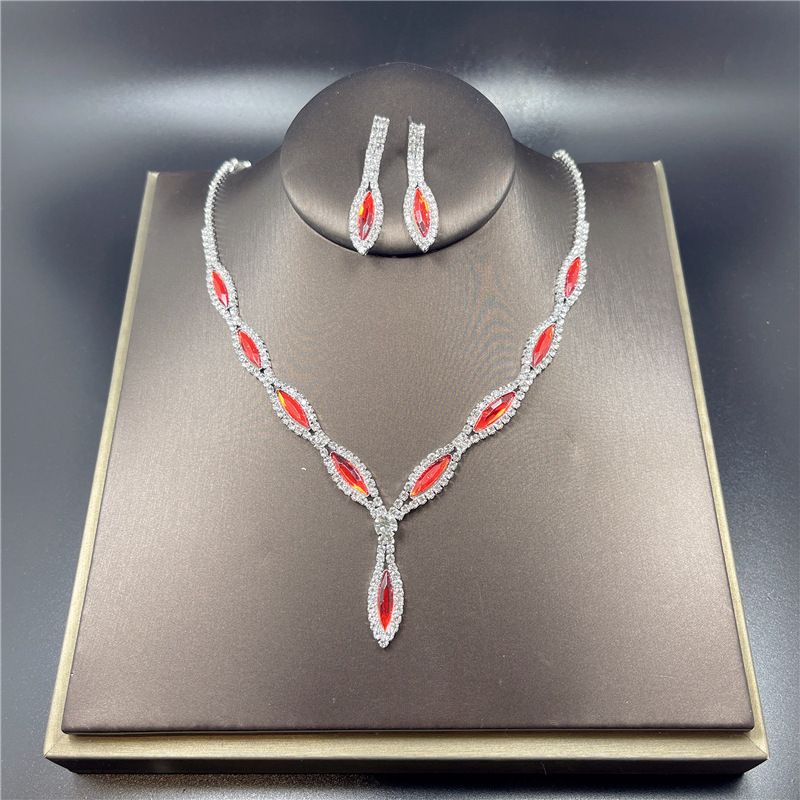 New Water Drop Plating Diamond Bridal Jewelry Wedding Party Accessories Necklace Earrings Set of Two_voghion.com