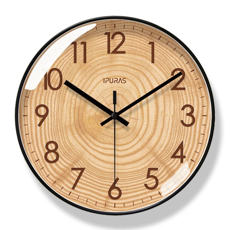 Yipula 6857 Wooden Texture Wall Living Room Fashion Art Silent Sweep Second Quartz Clock_voghion.com