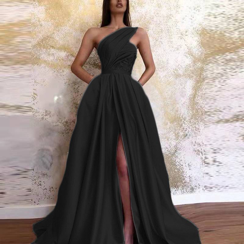 Frauen sommer neue sexy schlitz schulter kleid langen rock abendkleid_voghion.com