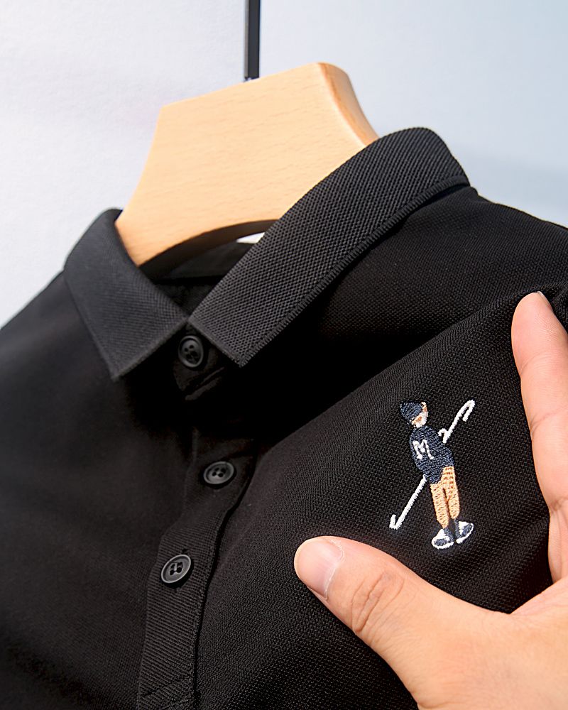Ανδρικό T-shirt με κοντομάνικο μπλουζάκι και καλοκαιρινό, μοντέρνο κεντημένο πόλο, κορυφαία ανδρική μπλούζα από μετάξι και βαμβάκι σε στενή γραμμή στη μέση._voghion.com
