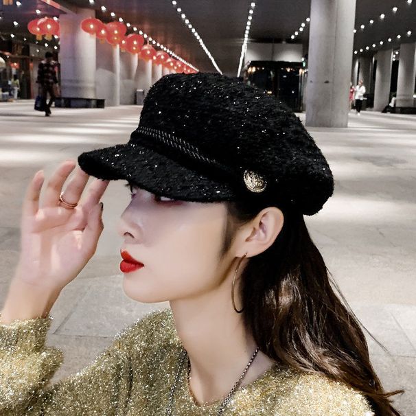 Berretto per donna coreano alla moda autunno inverno ottagonale britannico stile celebrità di Internet versatile cappello a becco d'anatra_voghion.com