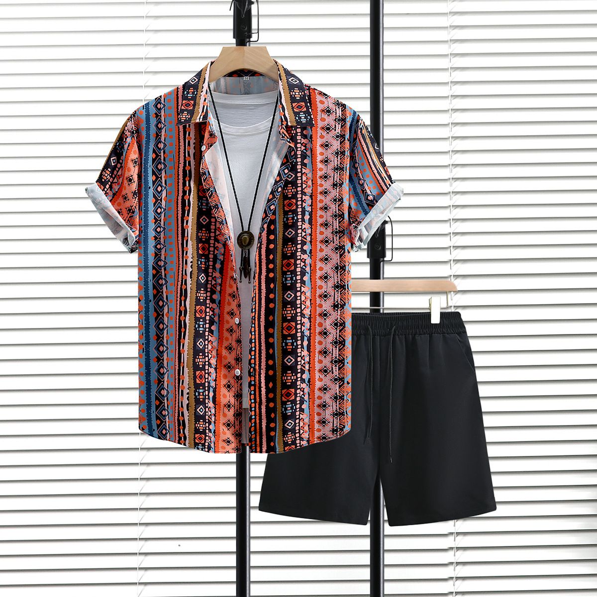 Vīriešu apģērbs vīriešu īsroku krekls, šorti, uzvalks, vīriešu krekls, bikses, divdaļīgs uzvalks, 2024. gada vasara, jauns, krusts_voghion.com