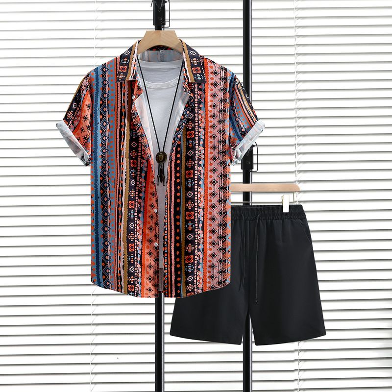 Vêtements pour hommes, chemise à manches courtes, short, costume pour hommes, chemise et pantalon, costume deux pièces, nouvelle collection été 2024_voghion.com