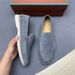 LP Genuine Leather Slip-On Loafers 2025 New Classic White Sole Low Heel Cowhide Gray Blue Shoes_voghion.com