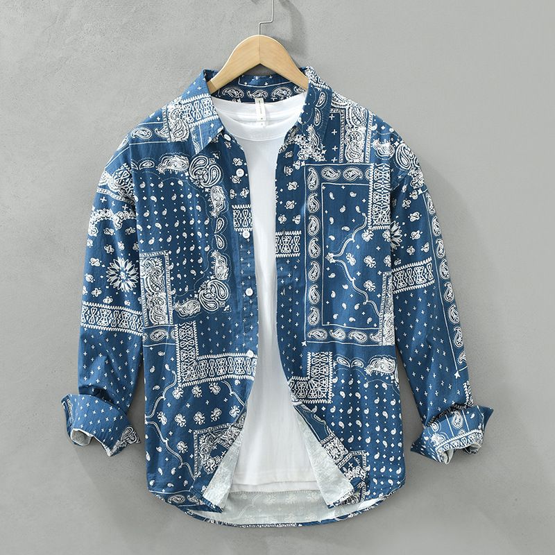 6767 Men's Trendy Printed Long Sleeved Shirt, Spring And Autumn New Casual And Artistic Versatile Loose Top, A Replacement For Hair_voghion.com