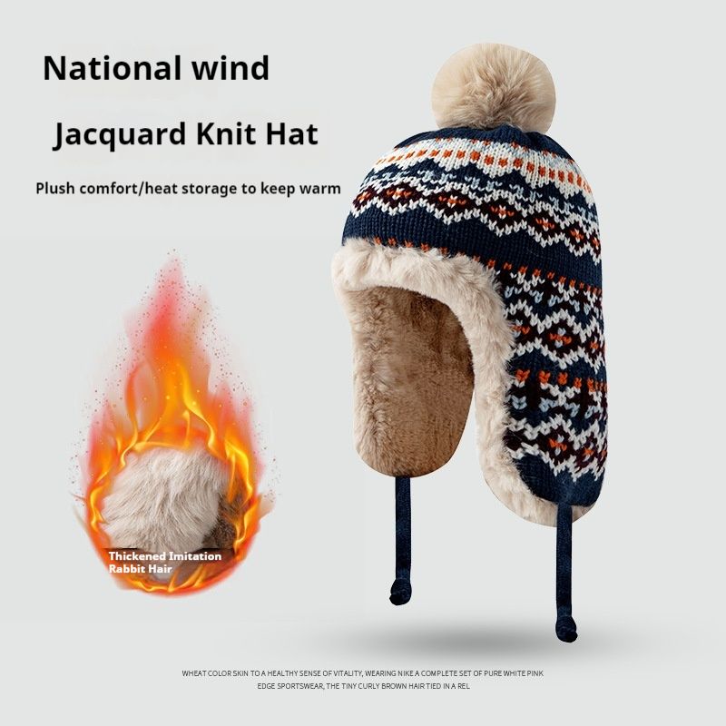 Nuevo gorro de Lei Feng grueso de piel de conejo y felpa japonés para otoño e invierno, versión coreana, cálido gorro de protección para los oídos para ciclismo al aire libre y esquí, tendencia_voghion.com