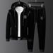Gold velvet sweatshirt suit men's winter trendy hooded embroidered velvet thickened zipper casual two-piece sportswear set_voghion.com