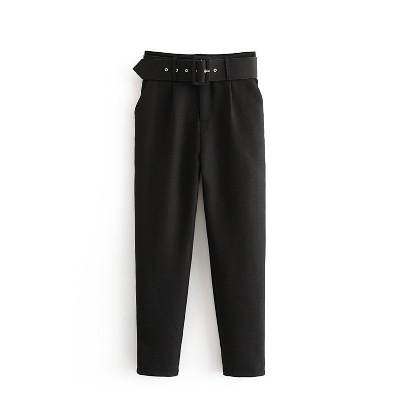 Pantaloni da donna autunno nuova cintura piega pantaloni Haren multicolori cintura casual decorazione tinta unita piedini_voghion.com