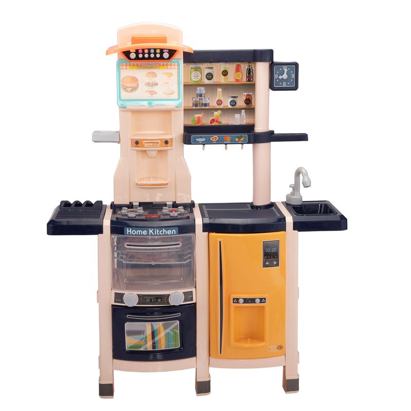 Large Pretend Play Kitchen Set Kids Cooking Playset with Realistic Lights, Vivid Sounds, Play Phone, Clock and 65 Pcs Accessories, 3 +, Blue_voghion.com