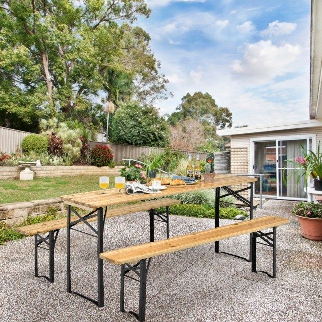 3 Pieces Folding Wooden Picnic Table Bench Set_voghion.com