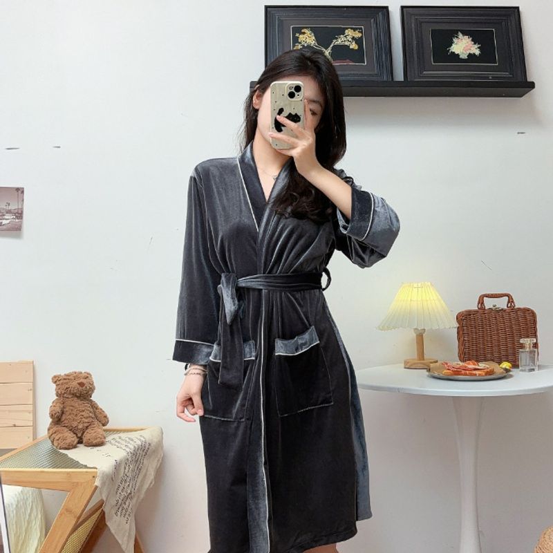2024 new autumn winter sexy high-end gold velvet belt luxurious and comfortable home long nightgown_voghion.com