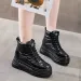 Black Winter Leather Snow Boots Womens and Fat Flat Platform Warm Short Shoes 240904_voghion.com